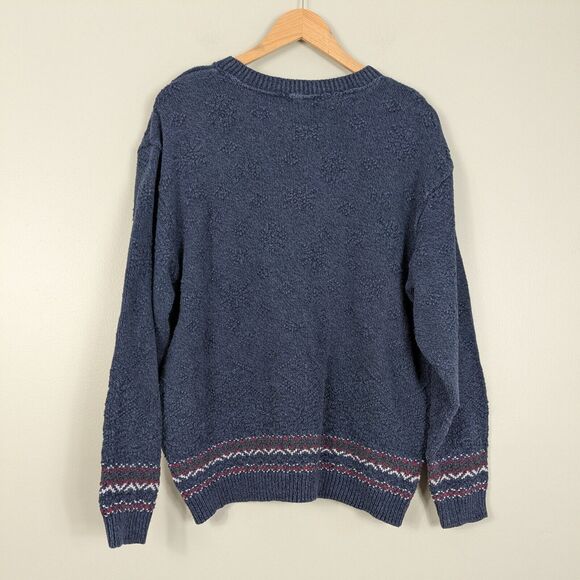 Pullover Sweater Mens L Blue Vintage 90s Embroider Snow Dad Cabin Ski Holiday - Picture 4 of 11